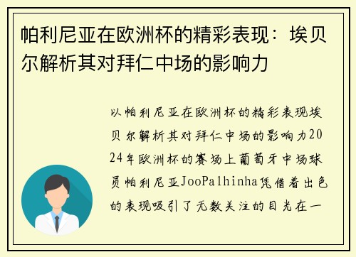 帕利尼亚在欧洲杯的精彩表现：埃贝尔解析其对拜仁中场的影响力