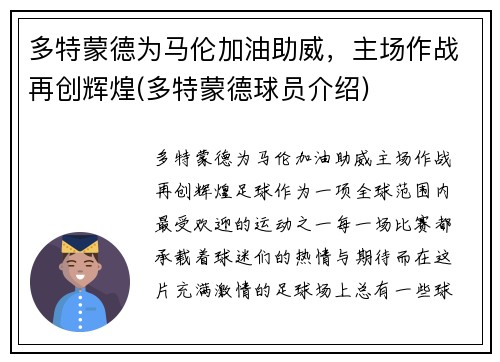 多特蒙德为马伦加油助威，主场作战再创辉煌(多特蒙德球员介绍)