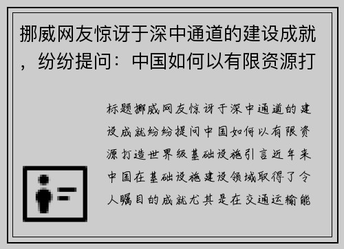 挪威网友惊讶于深中通道的建设成就，纷纷提问：中国如何以有限资源打造世界级基础设施？